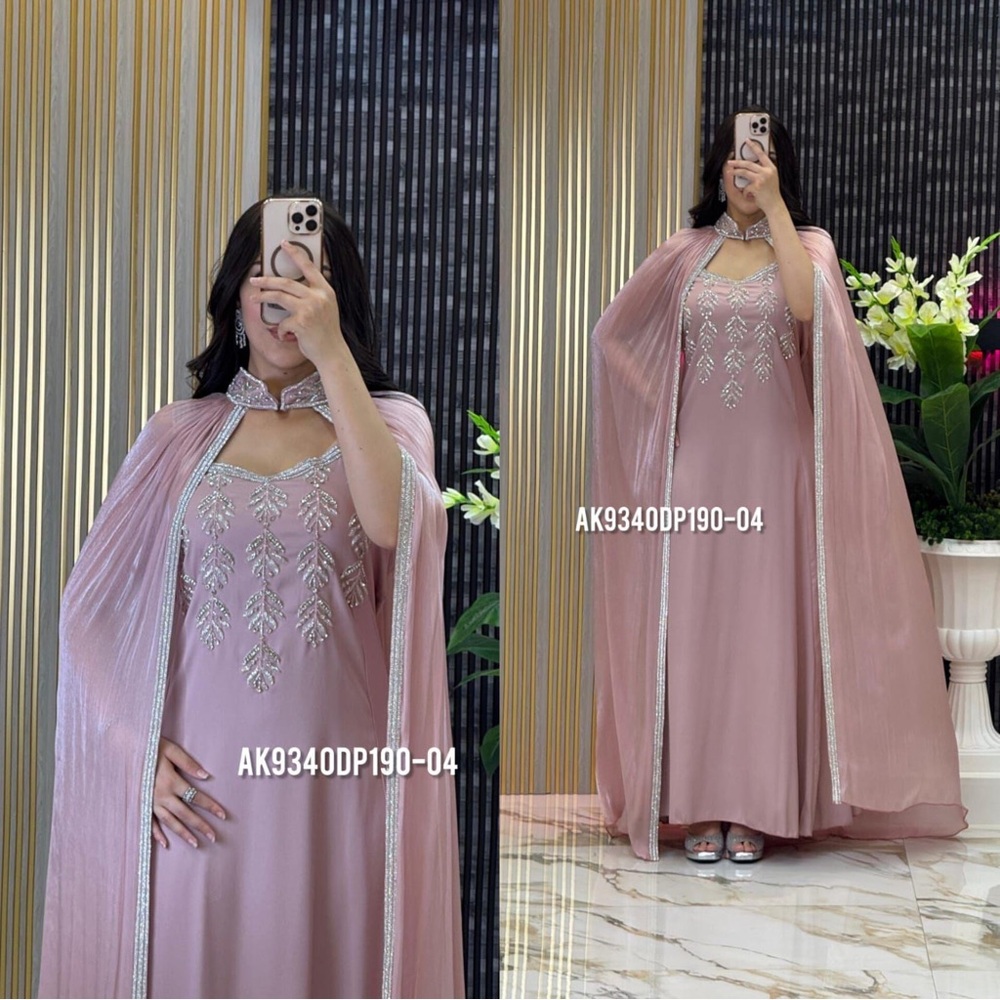 Elegant Pink Cape Dress – Luxury Occasion Wear